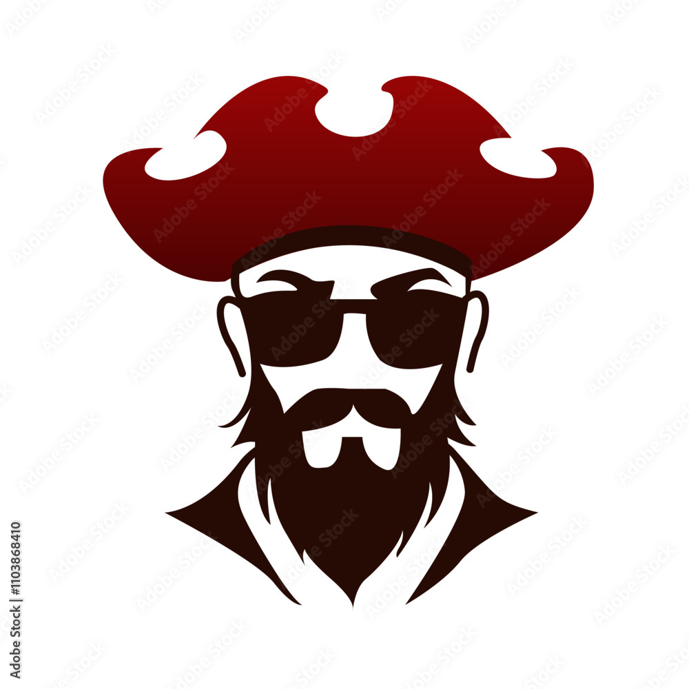 Modern Pirate with Red Hat and Sunglasses Vector Illustration Modern Pirate with Red Hat and Sunglasses Vector Illustration