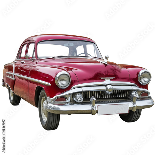 Retro vintage car isolated on a white background. Classic retro car with a shiny red exterior, PNG file on transparent background. photo