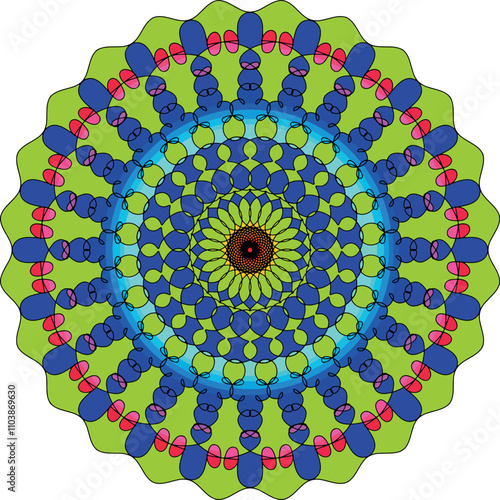 Vector hand drawn doodle mandala Bright Colors white background.