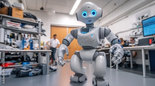 Robotics Lab with Engineers Testing AI Technology