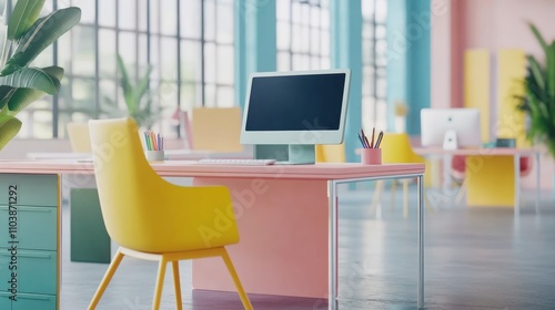 Wallpaper Mural A colorful modern office space featuring desks, computers, and vibrant decor. Torontodigital.ca