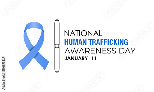 National Human Trafficking Awareness Day on January 11th. Silhouette of hand with broken chain and Realistic Ribbon. Banner poster, flyer and background design template. Vector illustration. Eps 10.