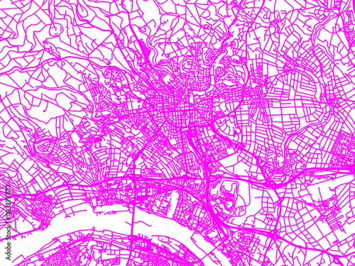 Neon Style Road Map overlay of Wiesbaden, Germany in in Bright Pink.
