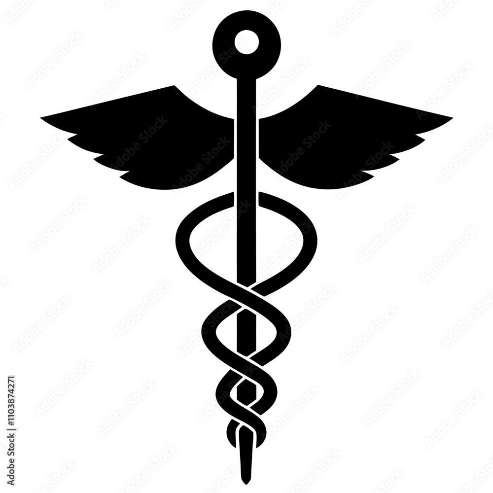 silhouette caduceus medical symbol vector art on white background silhouette caduceus medical symbol vector art on white background