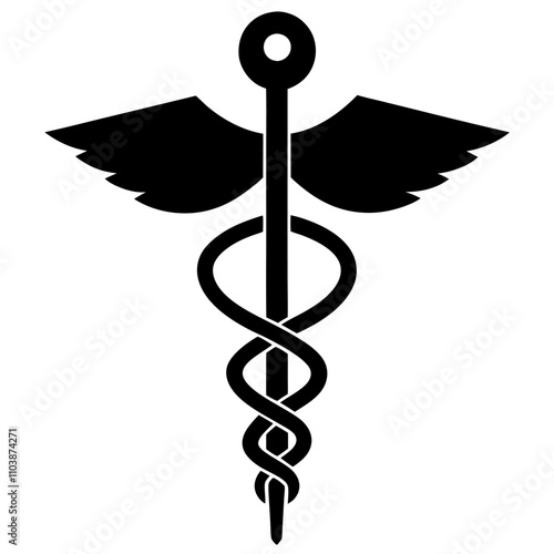 silhouette caduceus medical symbol vector art on white background