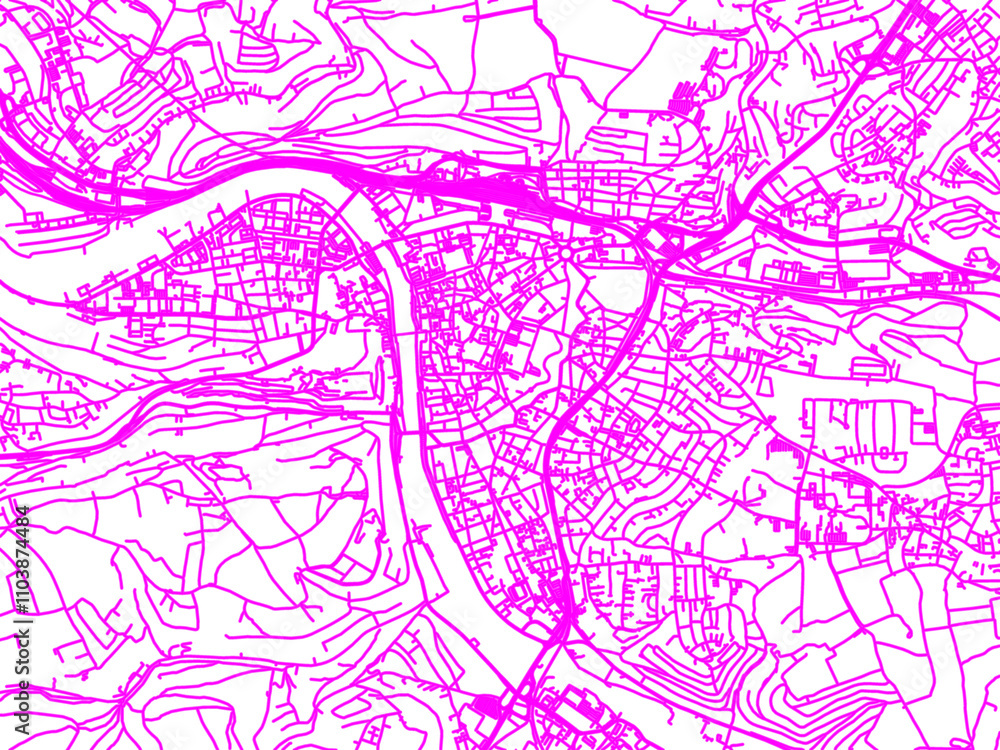 Fototapeta premium Neon Style Road Map overlay of Wurzburg, Germany in in Bright Pink.