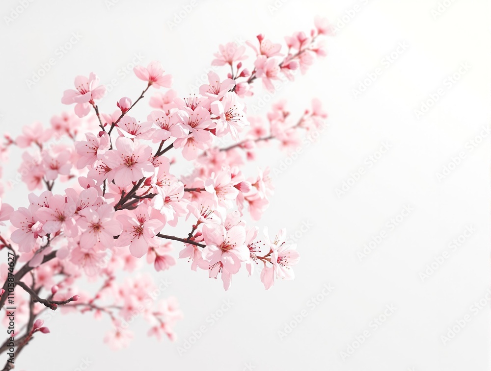 Cherry blossom branches hanging against a clean white backdrop, floral, zen, beauty Cherry blossom branches hanging against a clean white backdrop, floral, zen, beauty