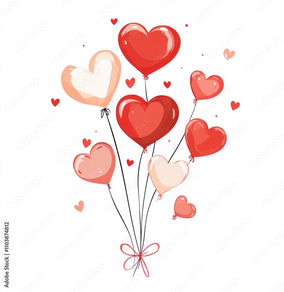 Romantic red and peach heart-shaped balloons bouquet. Romantic red and peach heart-shaped balloons bouquet.