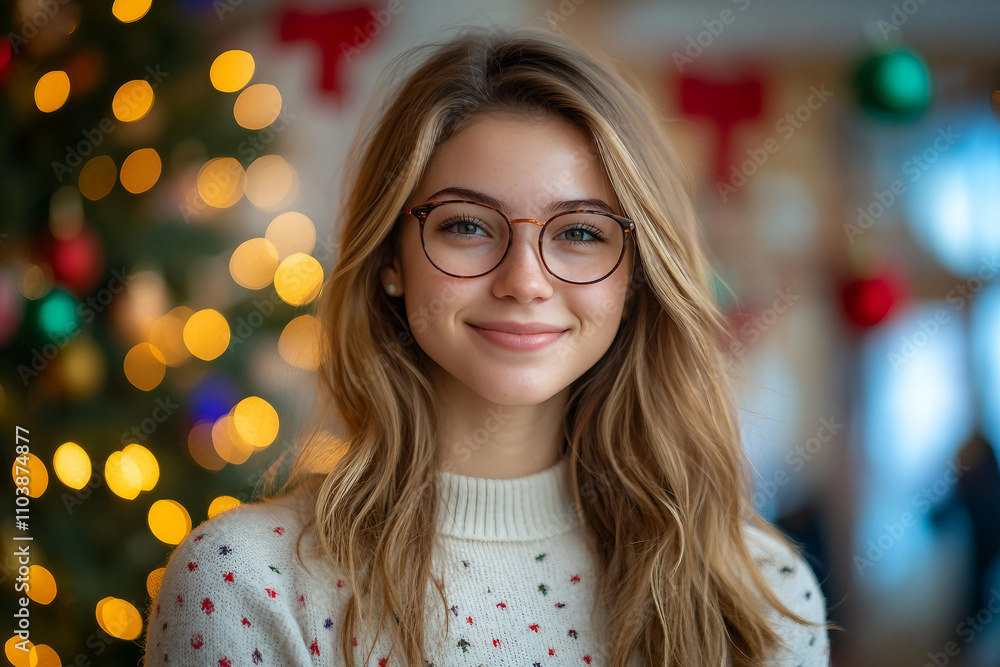 Generative AI close-up of a smiling schoolgirl schoolboy teenager at festive New Year celebration party at school Generative AI close-up of a smiling schoolgirl schoolboy teenager at festive New Year celebration party at school