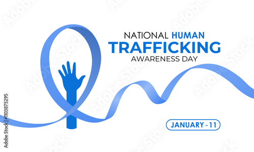 National Human Trafficking Awareness Day on January 11th. Silhouette of hand with broken chain and Realistic Ribbon. Banner poster, flyer and background design template. Vector illustration. Eps 10.