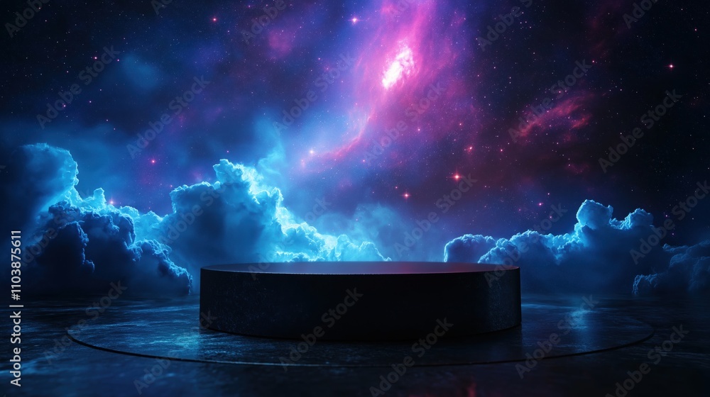 Obraz premium A large, empty space with a dark blue sky and a large, bright star