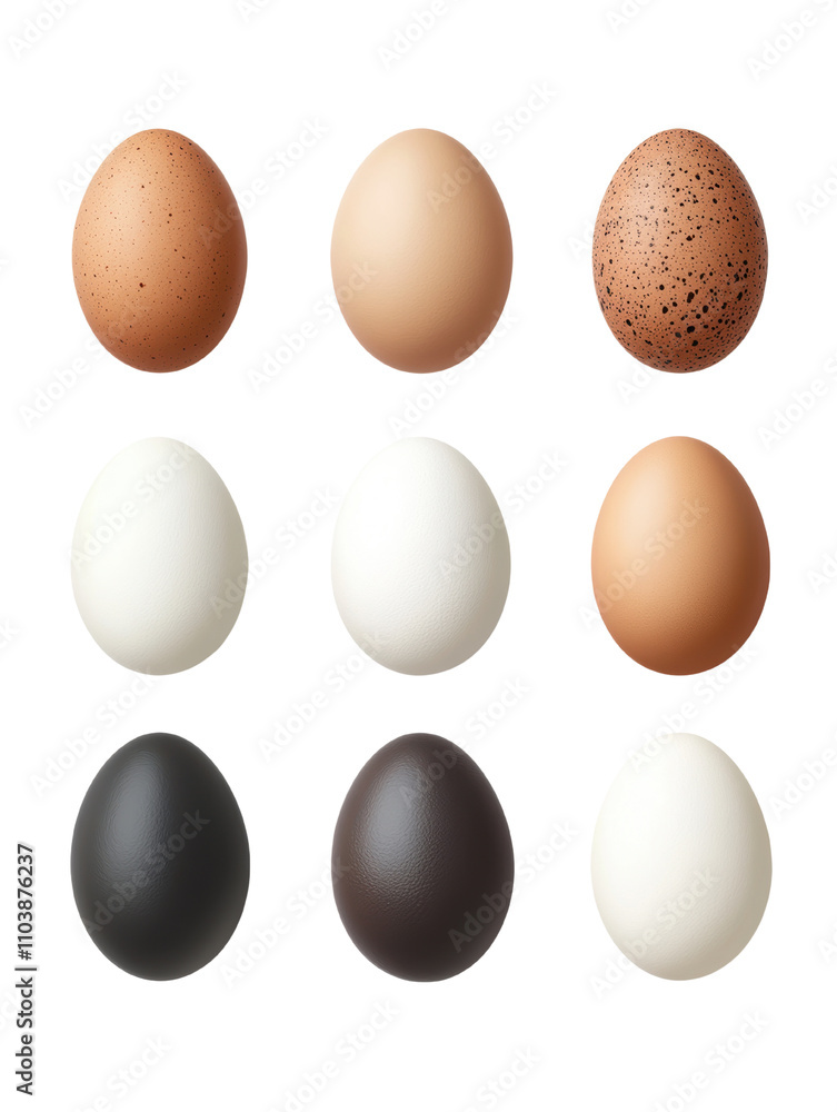 A collection of eggs in various colors and patterns, arranged in a grid layout showcasing their diverse appearances. A collection of eggs in various colors and patterns, arranged in a grid layout showcasing their diverse appearances.