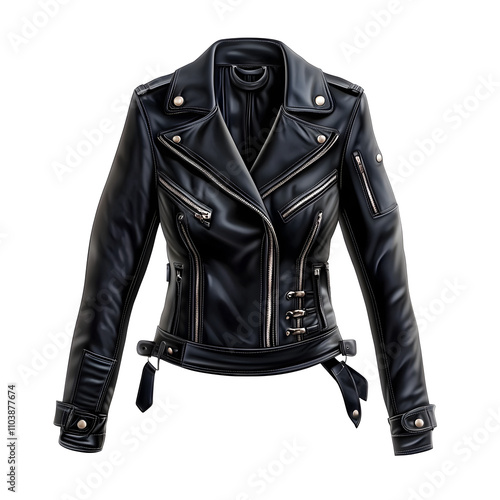 Black leather jacket view for woman