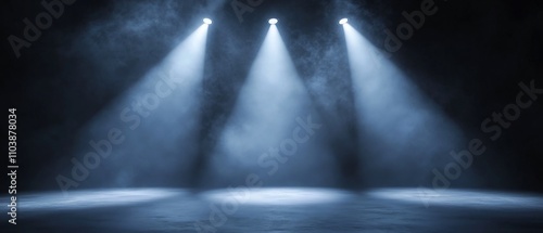 Dramatic concert stage with multiple crisscrossing spotlights creating an electrifying and theatrical ambiance to enhance the performance and captivate the audience