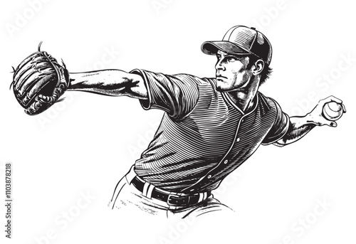 baseball player pitcher throw the ball sketch hand dawn drawing vector illustration