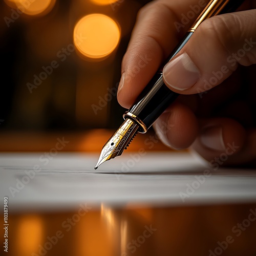Elegant Handwriting with Fountain Pen in Warm Light