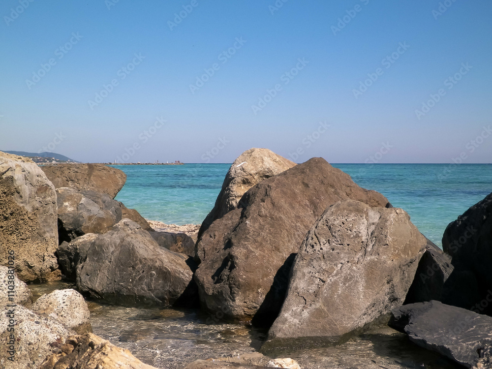 Fototapeta premium Stones on beach in Vada, Italy.