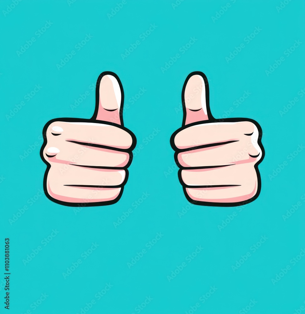 Two cartoon thumbs up gestures on a teal background. Two cartoon thumbs up gestures on a teal background.