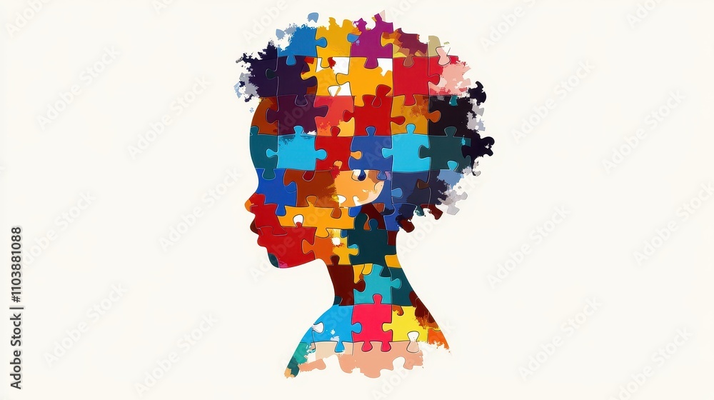 Obraz premium child silhouette made of colorful puzzle pieces