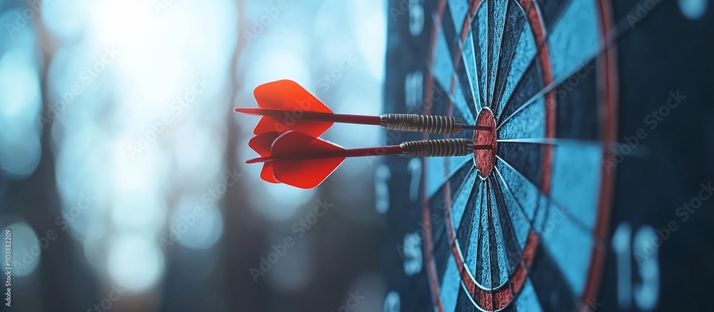 Darts embedded in a dartboard, showcasing precision and focus. Darts embedded in a dartboard, showcasing precision and focus.