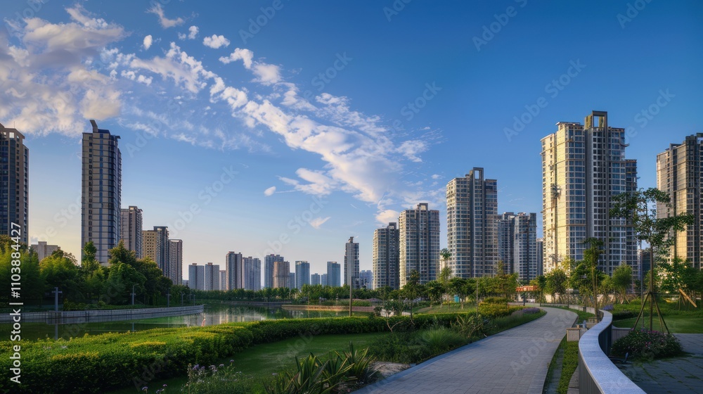 Naklejka premium Modern cityscape panoramic background a photograph