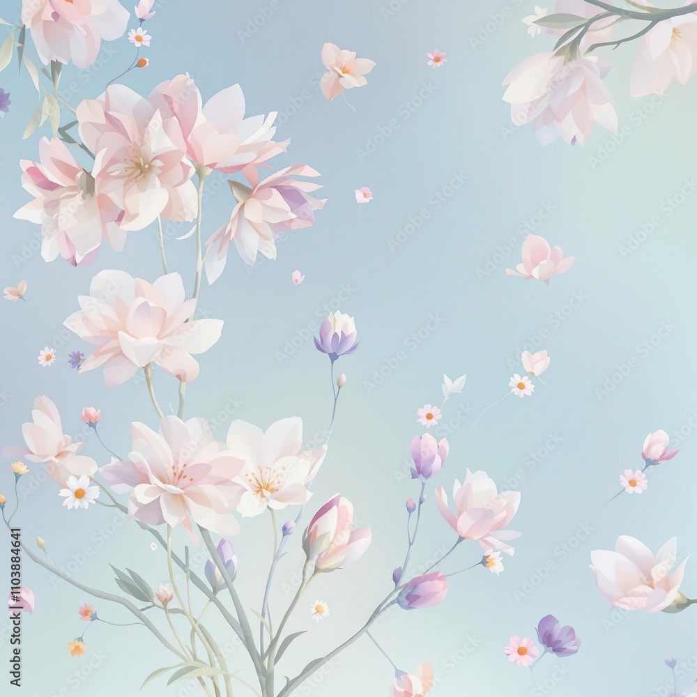 Abstract botanical pattern with whimsical pastel flowers, dreamy, texture Abstract botanical pattern with whimsical pastel flowers, dreamy, texture