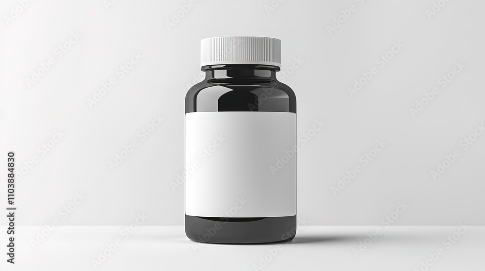 Fototapeta premium A simple, dark bottle with a white label, set against a clean, neutral background, suitable for product branding or display.
