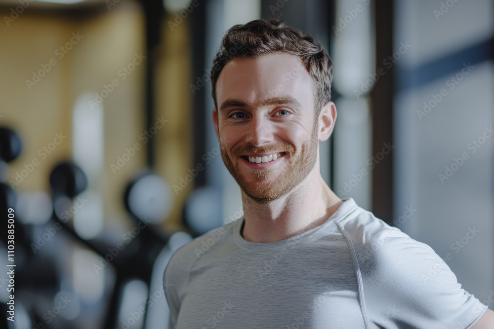 Fitness enthusiast smiling in gym indoor workout positive energy motivational space Fitness enthusiast smiling in gym indoor workout positive energy motivational space