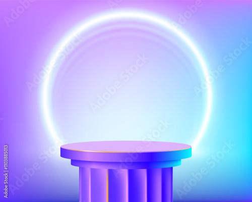 Antique column with pedestal in modern neon color. Podium for presentation and advertising. Vector mockup