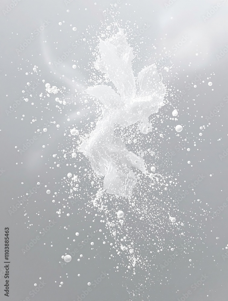 Naklejka premium Close up of white powder particles in mid-air, energetic, dispersal, texture, studio, movement