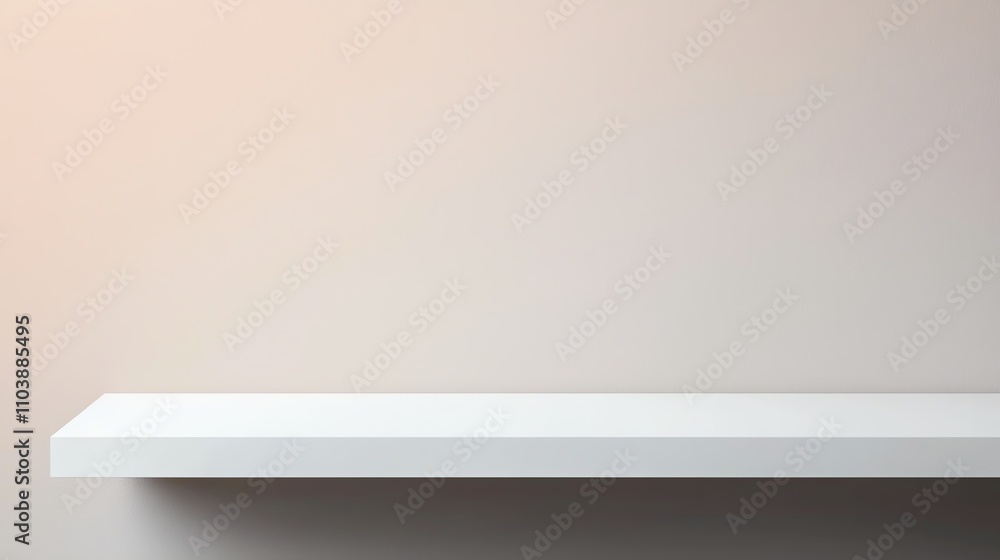 Minimalist white shelf against a neutral wall. Minimalist white shelf against a neutral wall.