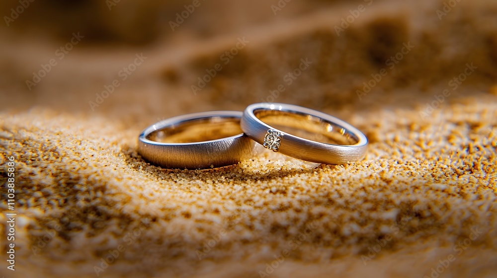 Two wedding rings on sandy beach. Two wedding rings on sandy beach.