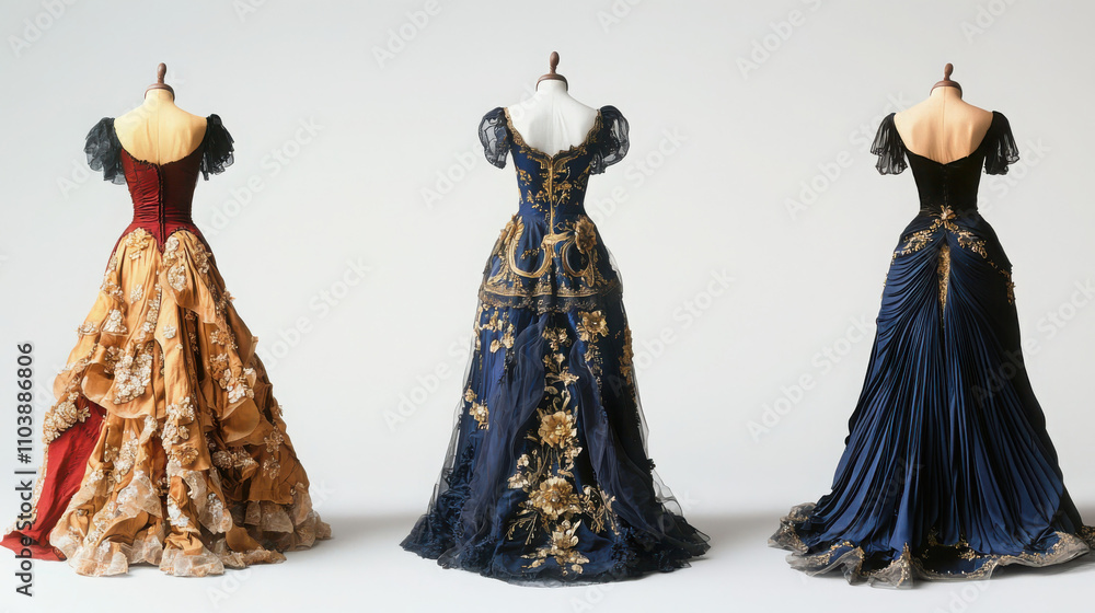 Fototapeta premium Elegant evening wear exquisite floral dresses with detailed pleating for special occasions