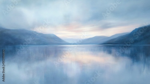 Tranquil Lake Serenity: Misty Mountain Reflections
