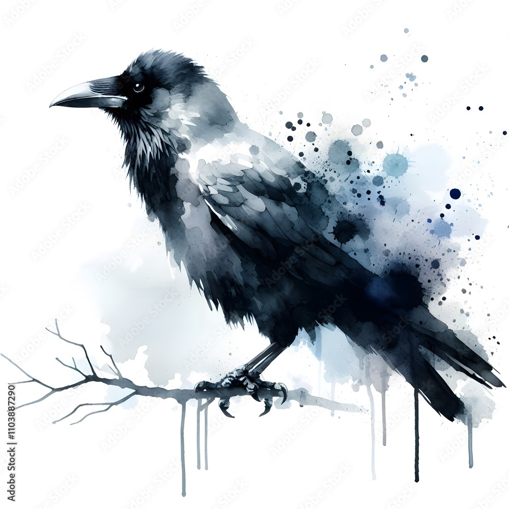 Fototapeta premium 흰 배경, 까마귀, 수채화, jpeg (white background, crow, water colour, jpeg)