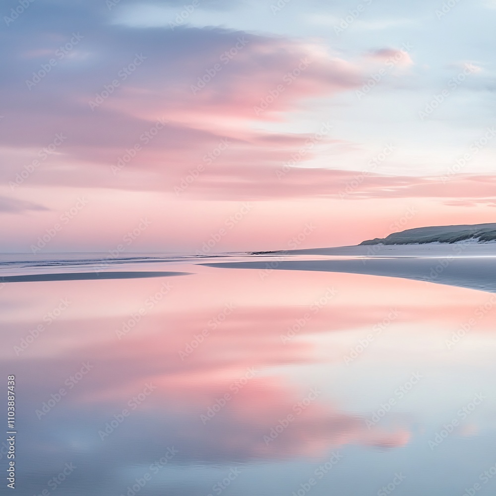 Pink Sunset Reflected on a Serene Beach Landscape Pink Sunset Reflected on a Serene Beach Landscape