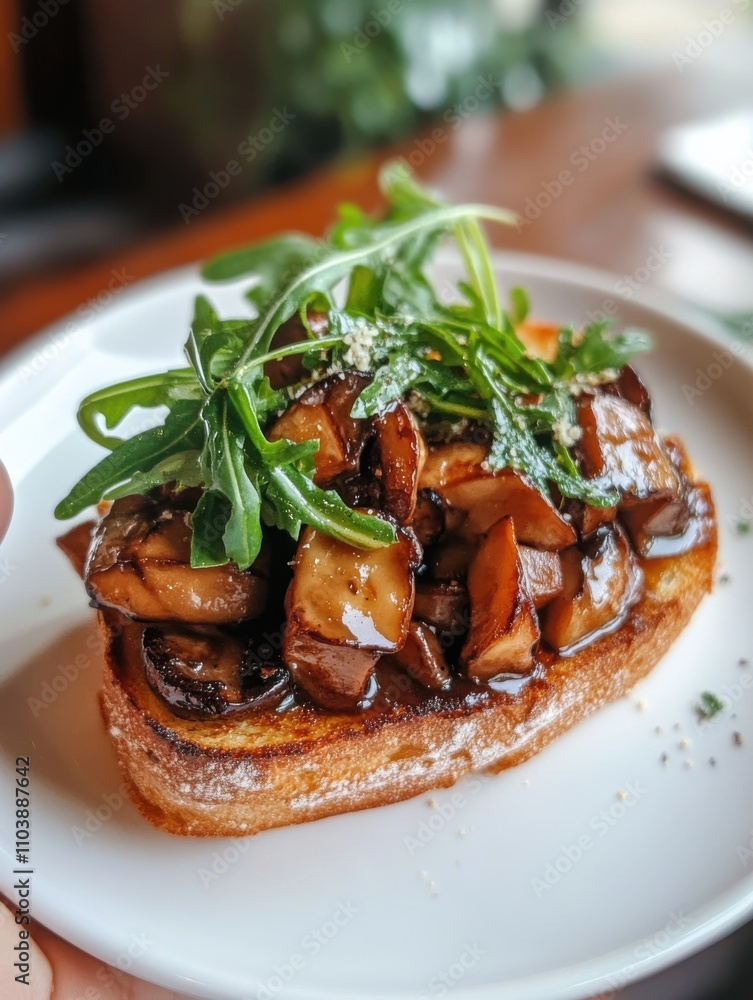 Savoring gourmet mushroom toast rustic kitchen culinary photography cozy atmosphere close-up delight Savoring gourmet mushroom toast rustic kitchen culinary photography cozy atmosphere close-up delight