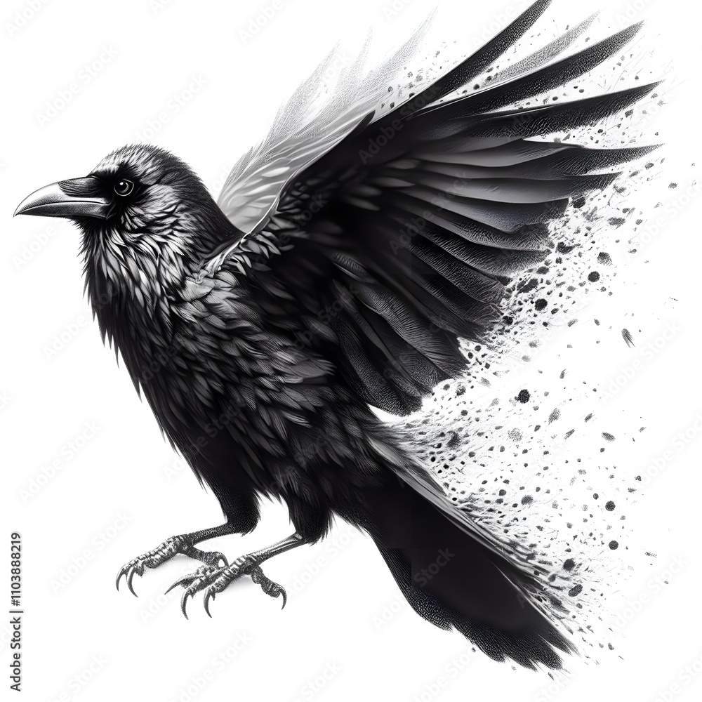 Obraz premium 흰 배경, 까마귀, 펜슬 드로잉, jpeg (white background, crow, pencil drawing, jpeg)