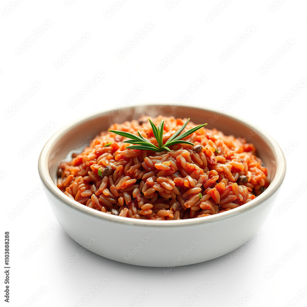delicious rutana red rice risotto isolated on white background, fine dining, table setting, food styling, cooking stock photo delicious rutana red rice risotto isolated on white background, fine dining, table setting, food styling, cooking stock photo