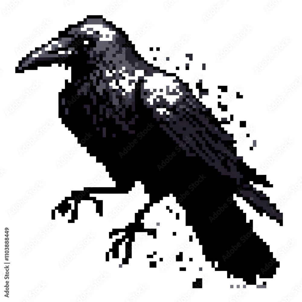 흰 배경, 까마귀, 픽셀아트, jpeg (white background, crow, pixel art, jpeg)