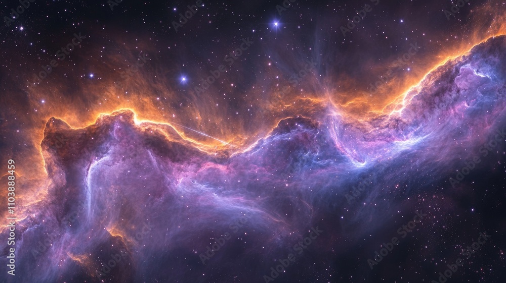 Fototapeta premium Abstract visualization of deep space nebula, soft swirling patterns of purple and blue dust clouds