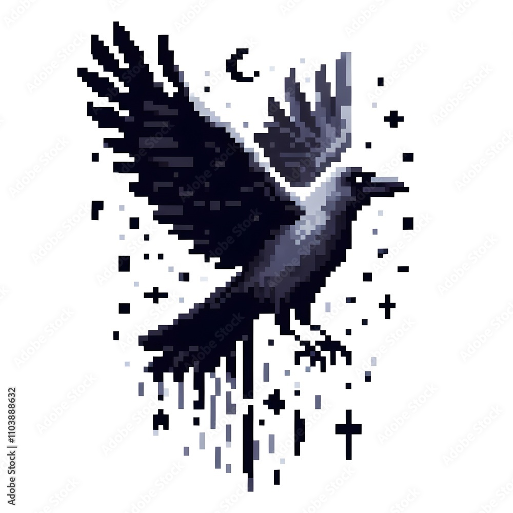 흰 배경, 까마귀, 픽셀아트, jpeg (white background, crow, pixel art, jpeg) 흰 배경, 까마귀, 픽셀아트, jpeg (white background, crow, pixel art, jpeg)