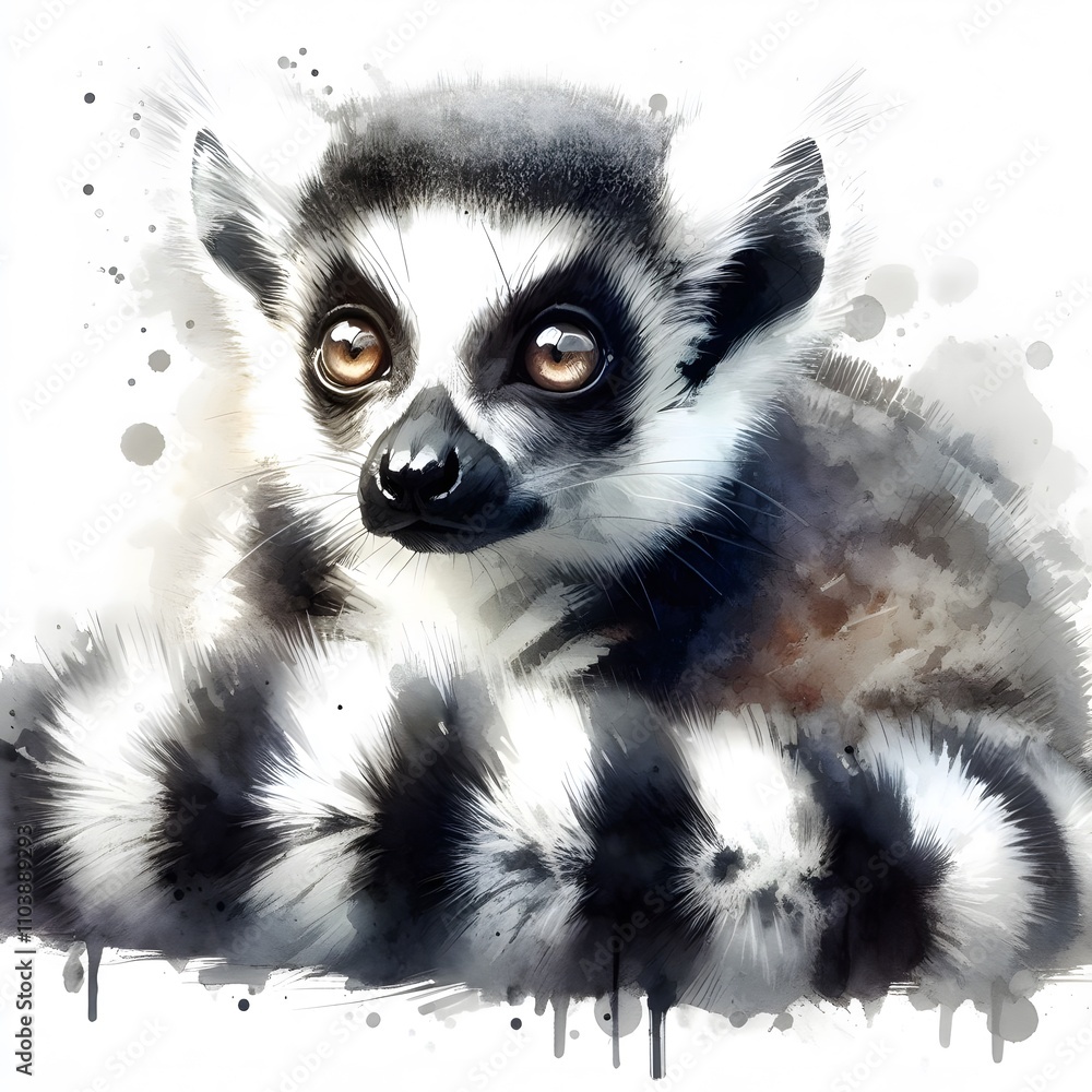 흰 배경, 알락꼬리 여우원숭이, 수채화, jpeg (white background, Ring tailed lemur, water colour, jpeg) 흰 배경, 알락꼬리 여우원숭이, 수채화, jpeg (white background, Ring tailed lemur, water colour, jpeg)