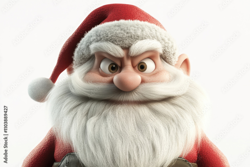 A digital artwork of a stern-faced Santa Claus with a bushy beard and striking eyes, wearing his traditional red hat, conveying authority and mystique. A digital artwork of a stern-faced Santa Claus with a bushy beard and striking eyes, wearing his traditional red hat, conveying authority and mystique.