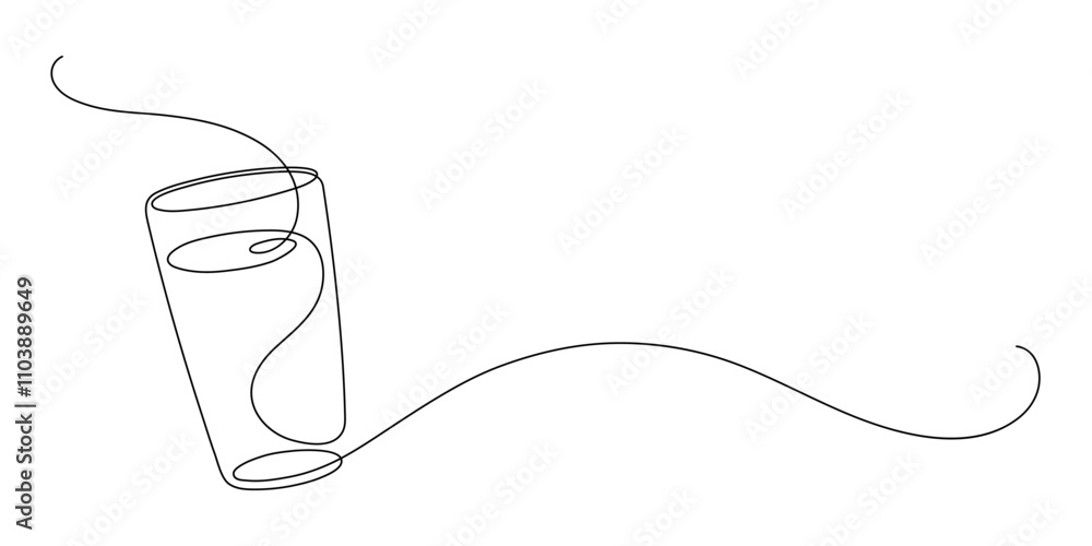 Glass of water, or cocktail. Continuous line drawing. Glass of water, or cocktail. Continuous line drawing.