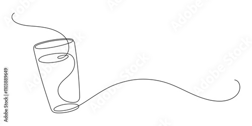 Glass of water, or cocktail. Continuous line drawing.