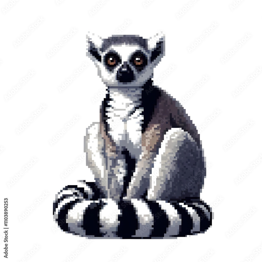 Fototapeta premium 알락꼬리 여우원숭이, 픽셀아트, jpeg (Ring tailed lemur, pixel art, jpeg)