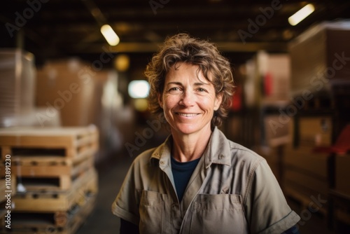 Portrait of a joyful middle aged female warehouse worker