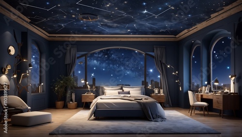 Wallpaper Mural A dark blue bedroom with a starry night sky ceiling. Torontodigital.ca