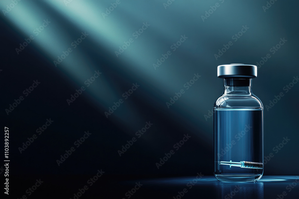 A glass vial containing a submerged syringe sits on a shaded backdrop, conveying themes of readiness, preparation, and the enigmatic world of scientific exploration. A glass vial containing a submerged syringe sits on a shaded backdrop, conveying themes of readiness, preparation, and the enigmatic world of scientific exploration.